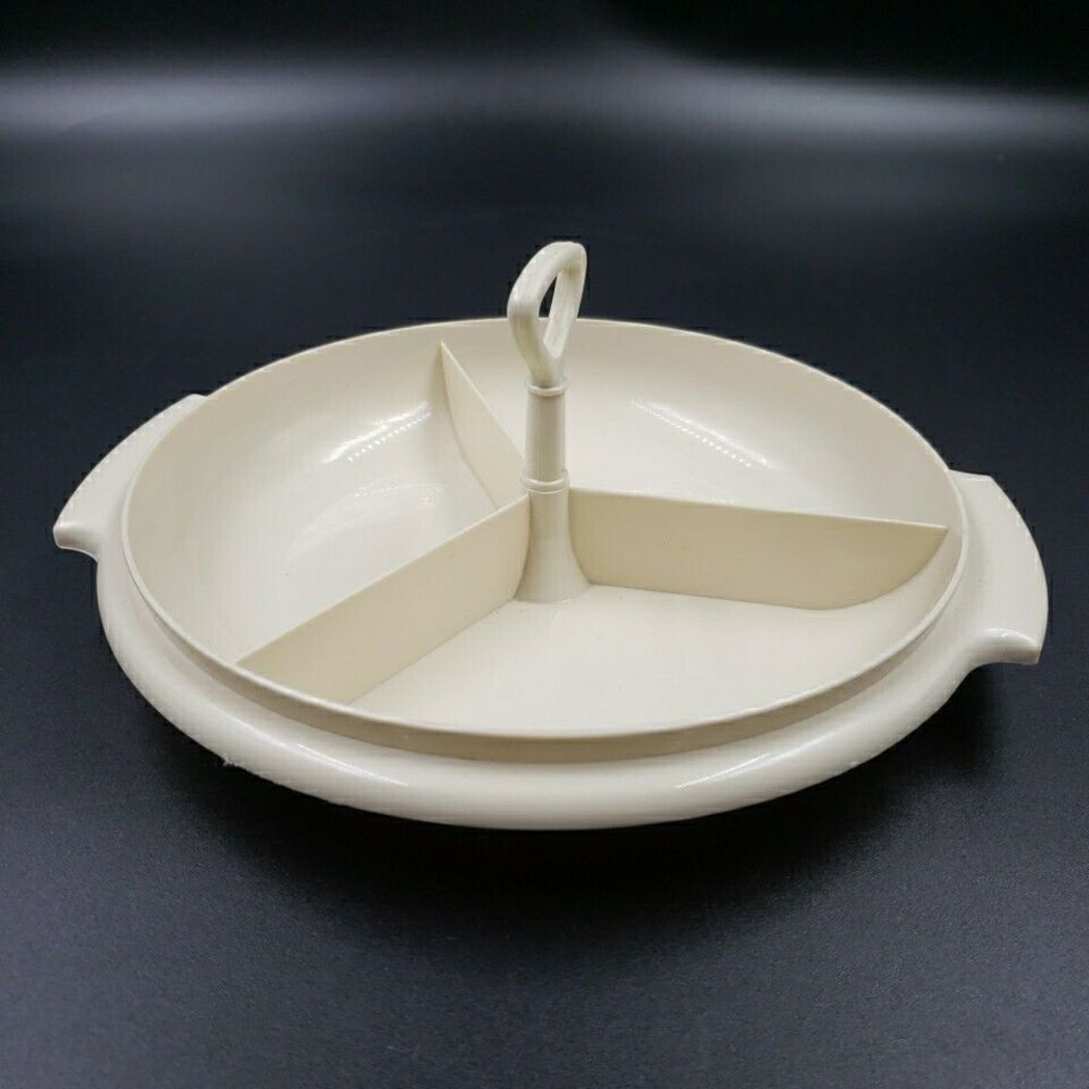 Tupperware Suzette Veggie Divided Serving Dish Tray Handle 608 Almond Party